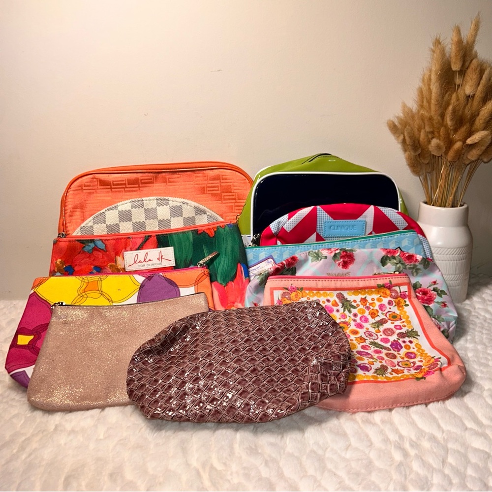 Lot of 11 Colorful Assorted Cosmetic Bags Set(Mostly New)